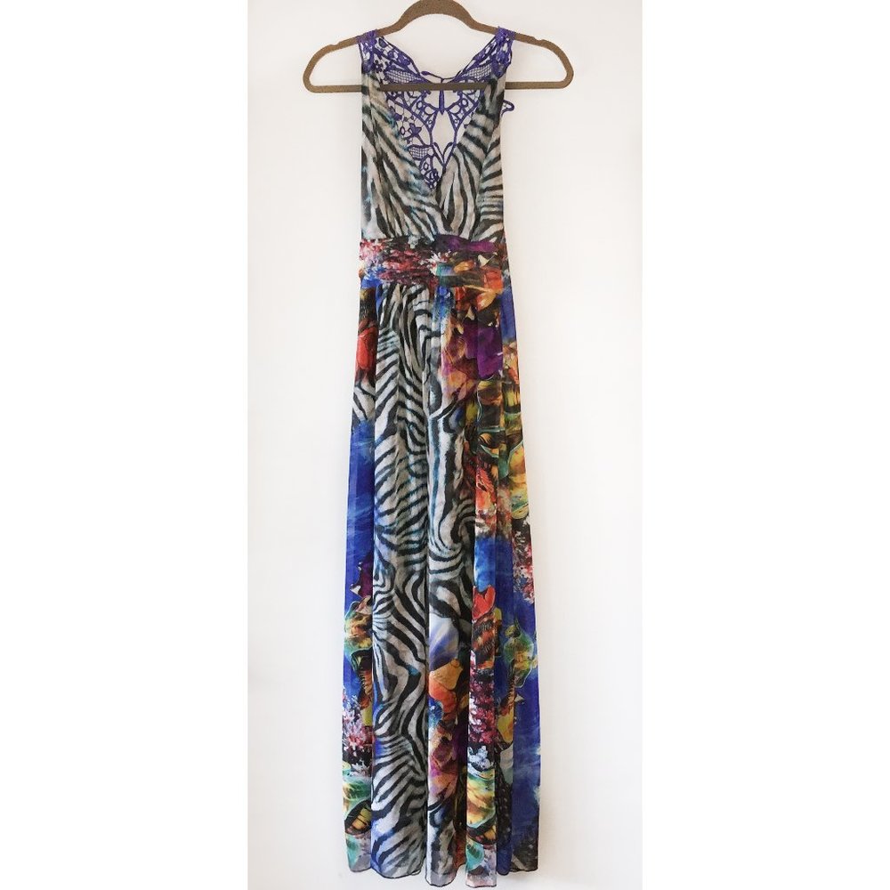 SOGO multicolor underwater tropical fish and zebra colors maxi dress
